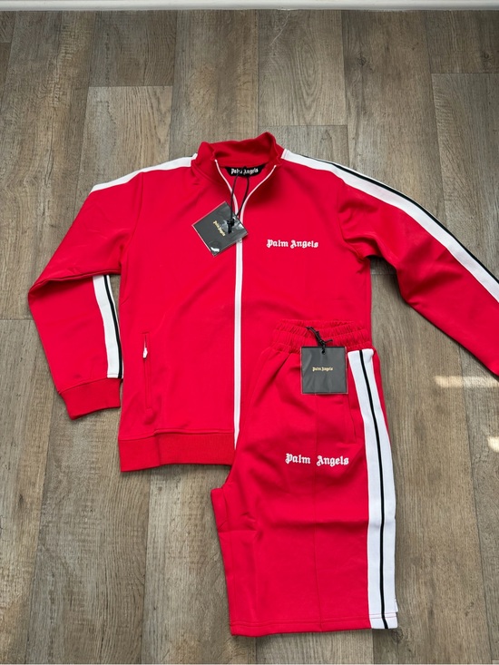 Palm Angels Other - Palm Angels Red Track Jacket and Shorts with White & Black Stripes